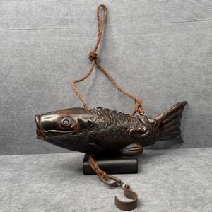 Antique Japanese Jizai Kagi Hand Carved Wooden Koi Fish Irori Kettle Hook 17"